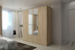 M N Furniture Ltd Wardrobe With Led Light Modern 4 Door Hinged Wardrobe Mirror And Drawers - Bedroom Cabinet (Oak,171Cm) - thumbnail 1