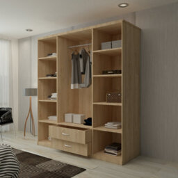 M N Furniture Ltd Wardrobe With Led Light Modern 4 Door Hinged Wardrobe Mirror And Drawers - Bedroom Cabinet (Oak,171Cm) - thumbnail 4