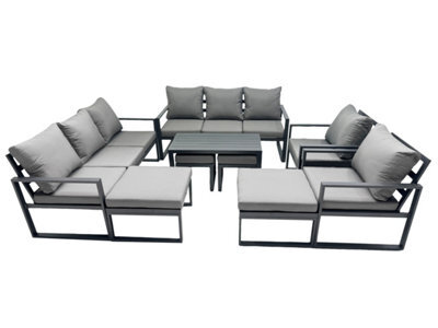 Fimous Outdoor Garden Furniture Set Aluminium Lounge 3 Seat Sofa Oblong Coffee Table Sets With 2 Chairs 4 Stools Dark Grey - image 1