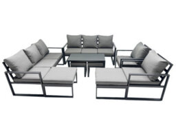 Fimous Outdoor Garden Furniture Set Aluminium Lounge 3 Seat Sofa Oblong Coffee Table Sets With 2 Chairs 4 Stools Dark Grey - thumbnail 1