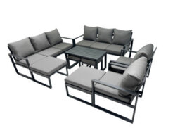 Fimous Outdoor Garden Furniture Set Aluminium Lounge 3 Seat Sofa Oblong Coffee Table Sets With 2 Chairs 4 Stools Dark Grey - thumbnail 2