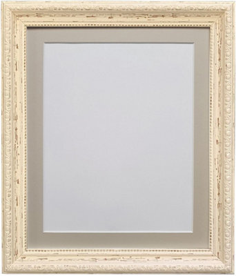 Frames By Post Shabby Chic Distressed Cream With Light Grey Mount For Image Size 12 X 10 Inch - image 1