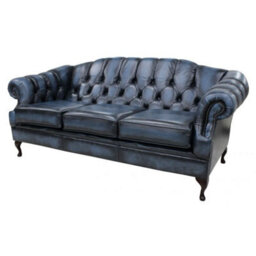 Chesterfield 3 Seater Antique Blue Leather Sofa Settee Custom Made In Victoria Style - thumbnail 3