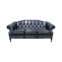 Chesterfield 3 Seater Antique Blue Leather Sofa Settee Custom Made In Victoria Style - thumbnail 1
