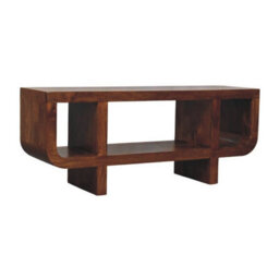 Artisan Furniture Solid Wood Orion Curved Chestnut Media Unit, 3 Open Shelves, Dark Brown - thumbnail 3