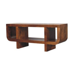 Artisan Furniture Solid Wood Orion Curved Chestnut Media Unit, 3 Open Shelves, Dark Brown - thumbnail 4