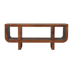 Artisan Furniture Solid Wood Orion Curved Chestnut Media Unit, 3 Open Shelves, Dark Brown - thumbnail 2