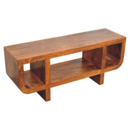 Artisan Furniture Solid Wood Orion Curved Chestnut Media Unit, 3 Open Shelves, Dark Brown - thumbnail 7