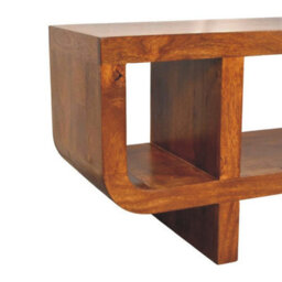 Artisan Furniture Solid Wood Orion Curved Chestnut Media Unit, 3 Open Shelves, Dark Brown - thumbnail 8