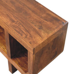 Artisan Furniture Solid Wood Orion Curved Chestnut Media Unit, 3 Open Shelves, Dark Brown - thumbnail 6