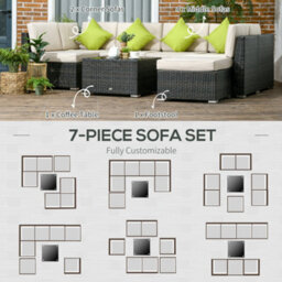 Outsunny 8 Pieces Patio Rattan Sofa Set Outdoor Garden Furniture Set Brown - thumbnail 6