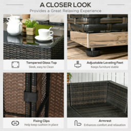 Outsunny 8 Pieces Patio Rattan Sofa Set Outdoor Garden Furniture Set Brown - thumbnail 7