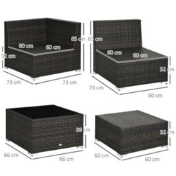Outsunny 8 Pieces Patio Rattan Sofa Set Outdoor Garden Furniture Set Brown - thumbnail 3