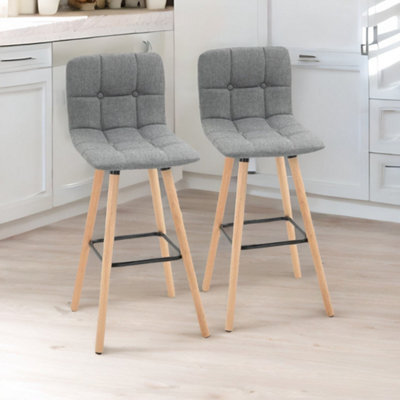 Rafaelo Mobilia Set Of 2 Wooden Bar Stools With Backs & Footrest For Kitchen Bar - image 1