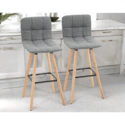 Rafaelo Mobilia Set Of 2 Wooden Bar Stools With Backs & Footrest For Kitchen Bar - thumbnail 3