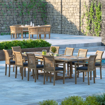 Eterna Madrid Teak Garden Outdoor Dining Table & 10 Seat Chair Set - With Cream Cushions - image 1