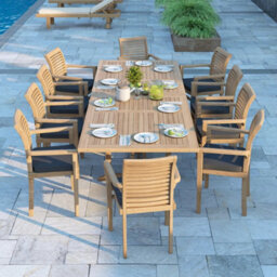 Eterna Madrid Teak Garden Outdoor Dining Table & 10 Seat Chair Set - With Cream Cushions - thumbnail 2