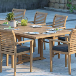 Eterna Madrid Teak Garden Outdoor Dining Table & 10 Seat Chair Set - With Cream Cushions - thumbnail 3