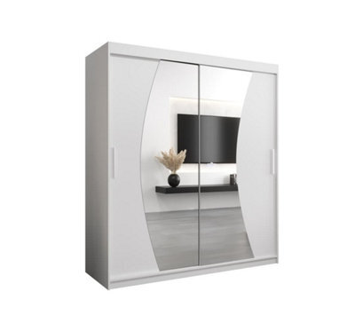 Arte Wave Contemporary 2 Mirrored Sliding Door Wardrobe 9 Shelves 2 Rails White Matt (H)2000mm (W)1800mm (D)620mm - image 1