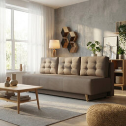 Bella Upholstered Sofa Bed With Polyurethane Foam And Bonell Springs Wooden Frame Storage Sleep Area 200X142 Beige - thumbnail 1