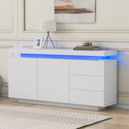 Btm High Gloss Sideboard With Led Lights Doors And Drawers For Living Room - thumbnail 4