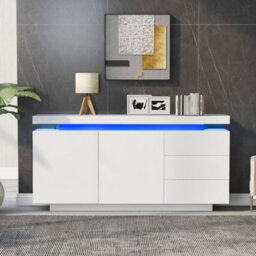Btm High Gloss Sideboard With Led Lights Doors And Drawers For Living Room - thumbnail 3