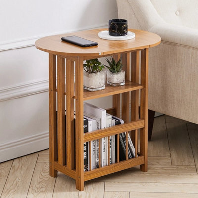 Folding Sofa End Side Table W/ Magazine Rack Shelf Coffee Station Wood Lamp Desk - image 1