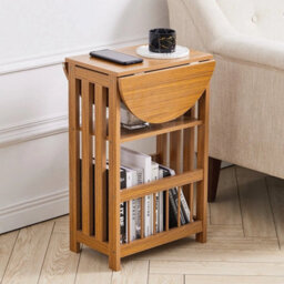 Folding Sofa End Side Table W/ Magazine Rack Shelf Coffee Station Wood Lamp Desk - thumbnail 5