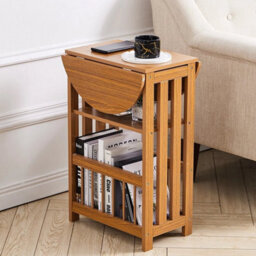 Folding Sofa End Side Table W/ Magazine Rack Shelf Coffee Station Wood Lamp Desk - thumbnail 4