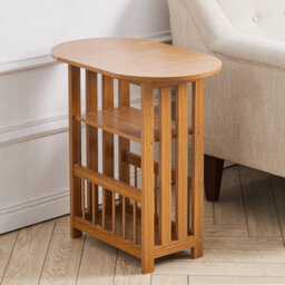 Folding Sofa End Side Table W/ Magazine Rack Shelf Coffee Station Wood Lamp Desk - thumbnail 3