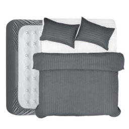 Aspire Homeware Stripe King Grey Duvet Cover, With Fitted Sheet & Pillowcase, Reversible, Quilt Cover, Bedding Set