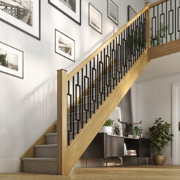 Blueprint Joinery Ltd Cambridge Black Metal Rails Oak Grooved Handrail And Base Rail Set For Metal Balusters (L) 3900mm - thumbnail 5