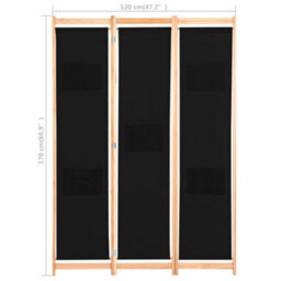 Berkfield Stylish 3-Panel Room Divider Black 120X170X4 Cm Fabric - thumbnail 8