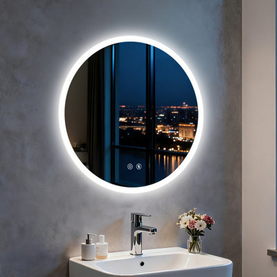 Luvodi 60Cm Round Anti-Fog Led Bathroom Mirror Hotel Vanity Mirror With Aluminum Frame - image 1