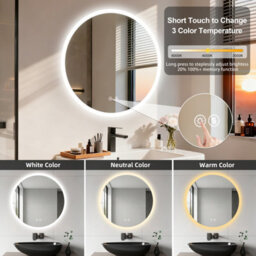 Luvodi 60Cm Round Anti-Fog Led Bathroom Mirror Hotel Vanity Mirror With Aluminum Frame - thumbnail 4