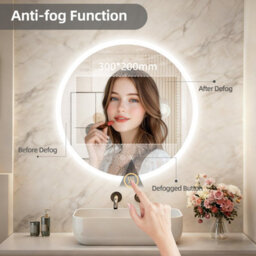 Luvodi 60Cm Round Anti-Fog Led Bathroom Mirror Hotel Vanity Mirror With Aluminum Frame - thumbnail 5