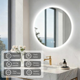 Luvodi 60Cm Round Anti-Fog Led Bathroom Mirror Hotel Vanity Mirror With Aluminum Frame - thumbnail 6