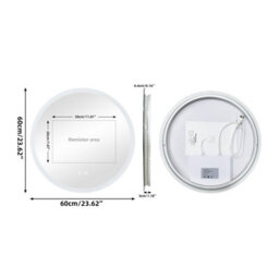 Luvodi 60Cm Round Anti-Fog Led Bathroom Mirror Hotel Vanity Mirror With Aluminum Frame - thumbnail 2
