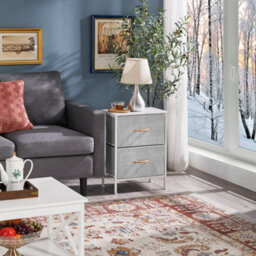 Yaheetech Fabric Chest Of Drawers With 2 Drawers Light Grey - thumbnail 3