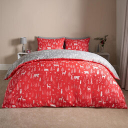 OHS Scandi Duvet Cover Bedding Set Reversible Christmas Quilt, Red/grey - Single - thumbnail 2