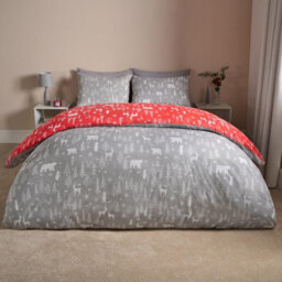 OHS Scandi Duvet Cover Bedding Set Reversible Christmas Quilt, Red/grey - Single - thumbnail 5
