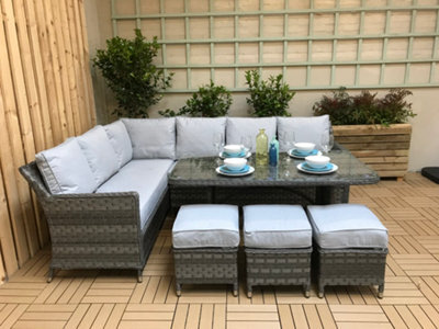 Signature Weave Edwina Wicker Corner Sofa Dining Table Set 3 X Stools Grey - image 1