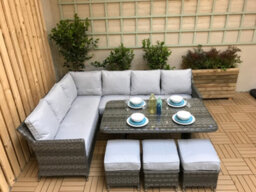 Signature Weave Edwina Wicker Corner Sofa Dining Table Set 3 X Stools Grey - thumbnail 6
