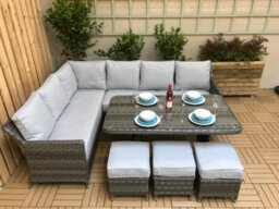 Signature Weave Edwina Wicker Corner Sofa Dining Table Set 3 X Stools Grey - thumbnail 5