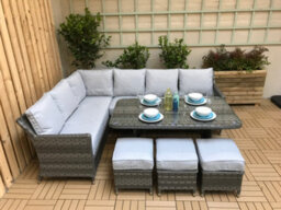 Signature Weave Edwina Wicker Corner Sofa Dining Table Set 3 X Stools Grey - thumbnail 7