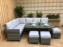 Signature Weave Edwina Wicker Corner Sofa Dining Table Set 3 X Stools Grey - thumbnail 2