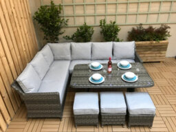 Signature Weave Edwina Wicker Corner Sofa Dining Table Set 3 X Stools Grey - thumbnail 4