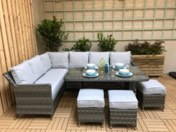 Signature Weave Edwina Wicker Corner Sofa Dining Table Set 3 X Stools Grey - thumbnail 3