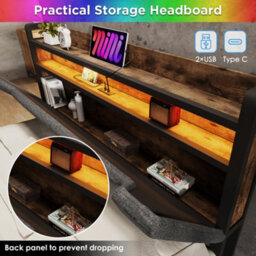 Double Linen Storage Bed With Led, Usb-C, Headboard & Drawers - thumbnail 4