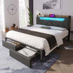 Double Linen Storage Bed With Led, Usb-C, Headboard & Drawers - thumbnail 1